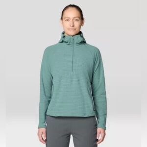 Mountain Hardwear Womens Summit Grid Half Fleece Zip Hoody Small Blue Pine/Green